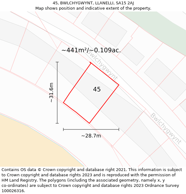 45, BWLCHYGWYNT, LLANELLI, SA15 2AJ: Plot and title map