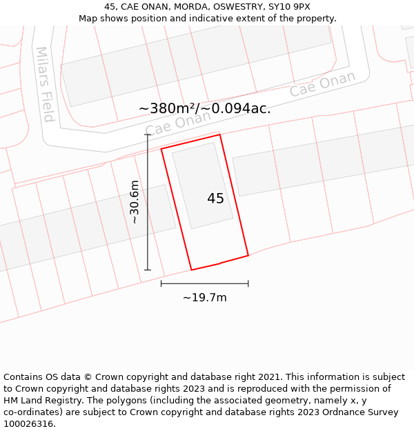 45, CAE ONAN, MORDA, OSWESTRY, SY10 9PX: Plot and title map