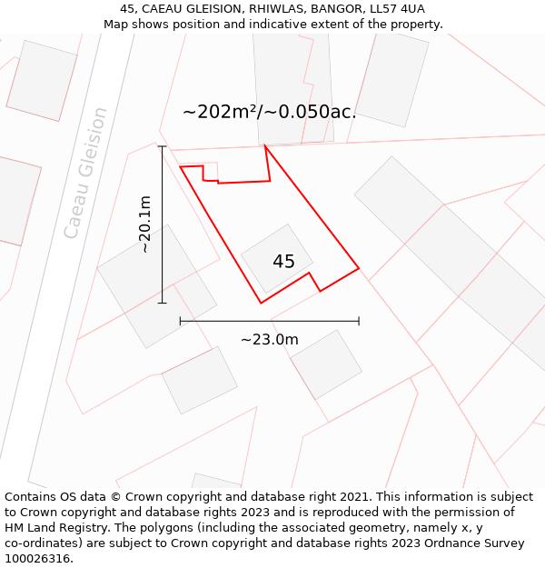 45, CAEAU GLEISION, RHIWLAS, BANGOR, LL57 4UA: Plot and title map