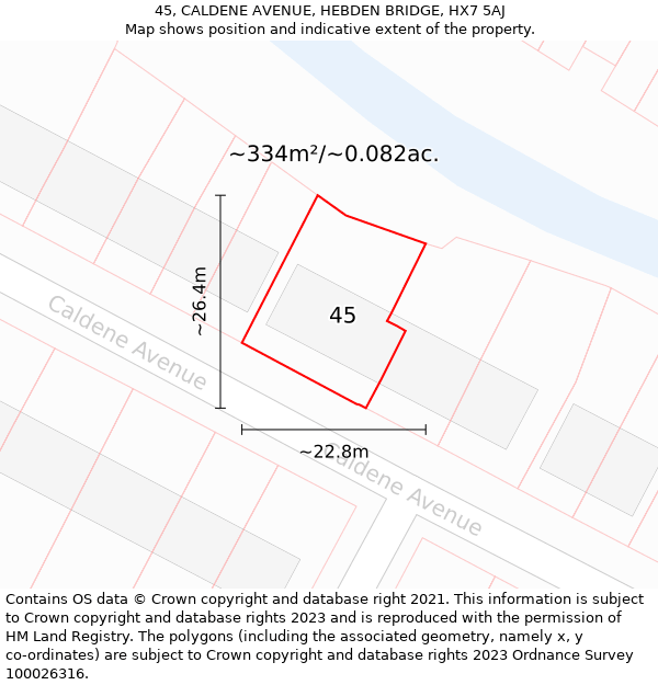 45, CALDENE AVENUE, HEBDEN BRIDGE, HX7 5AJ: Plot and title map