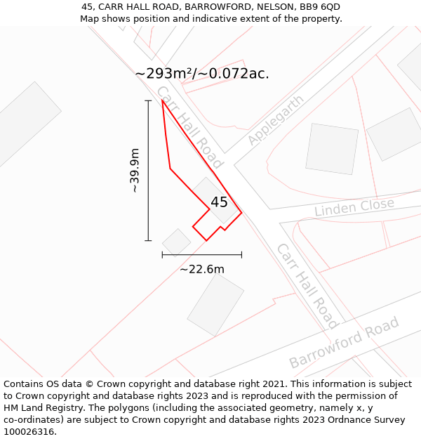 45, CARR HALL ROAD, BARROWFORD, NELSON, BB9 6QD: Plot and title map