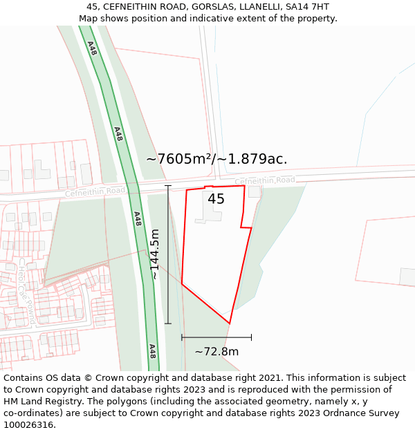 45, CEFNEITHIN ROAD, GORSLAS, LLANELLI, SA14 7HT: Plot and title map