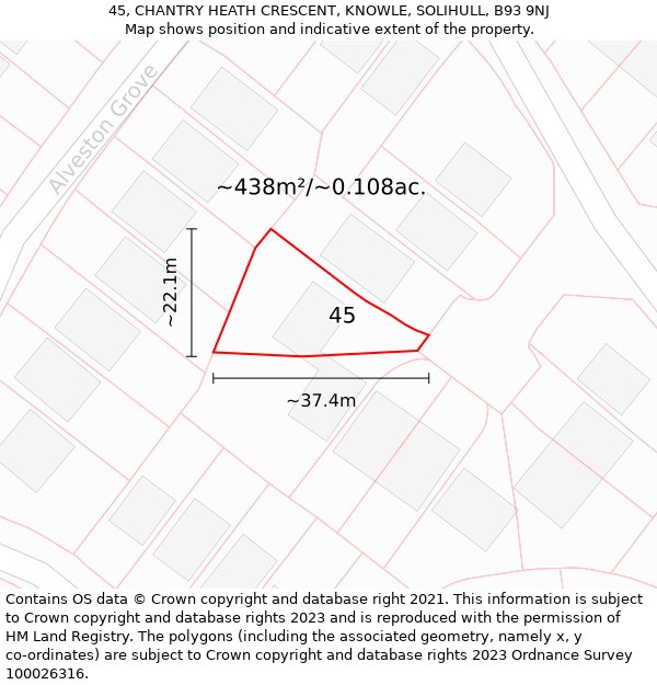 45, CHANTRY HEATH CRESCENT, KNOWLE, SOLIHULL, B93 9NJ: Plot and title map