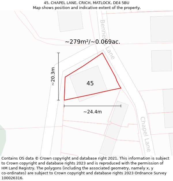 45, CHAPEL LANE, CRICH, MATLOCK, DE4 5BU: Plot and title map