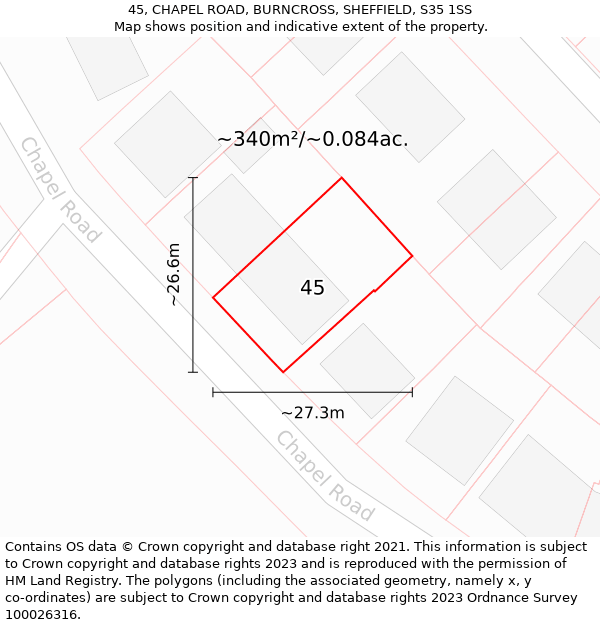 45, CHAPEL ROAD, BURNCROSS, SHEFFIELD, S35 1SS: Plot and title map