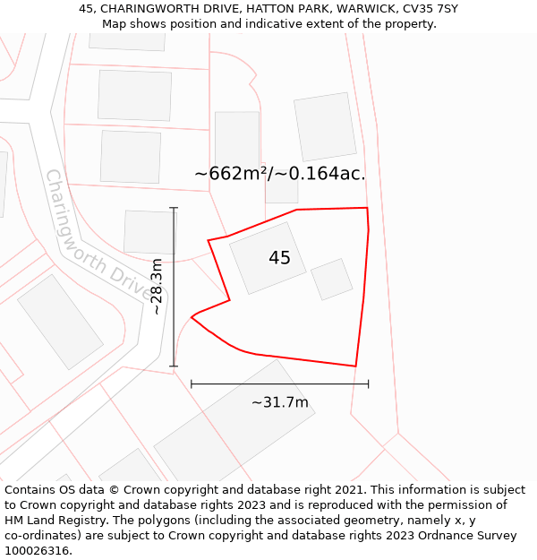 45, CHARINGWORTH DRIVE, HATTON PARK, WARWICK, CV35 7SY: Plot and title map