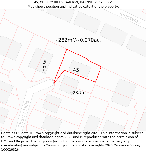 45, CHERRY HILLS, DARTON, BARNSLEY, S75 5NZ: Plot and title map