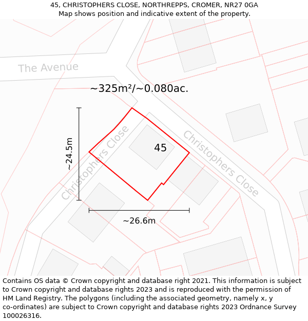 45, CHRISTOPHERS CLOSE, NORTHREPPS, CROMER, NR27 0GA: Plot and title map