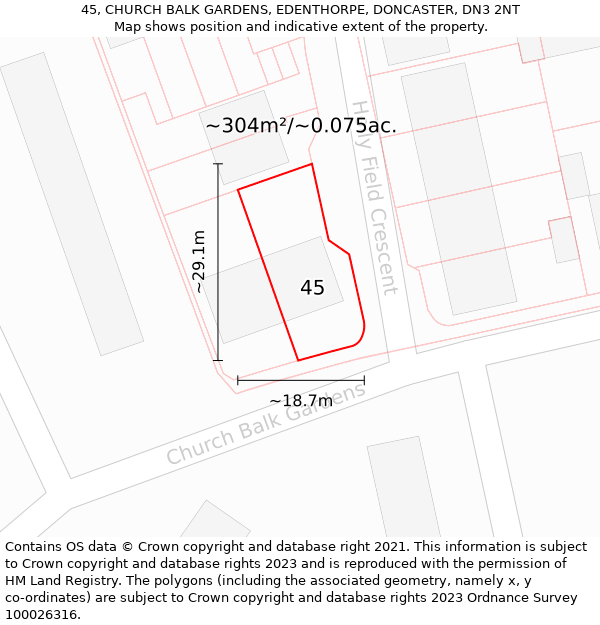 45, CHURCH BALK GARDENS, EDENTHORPE, DONCASTER, DN3 2NT: Plot and title map