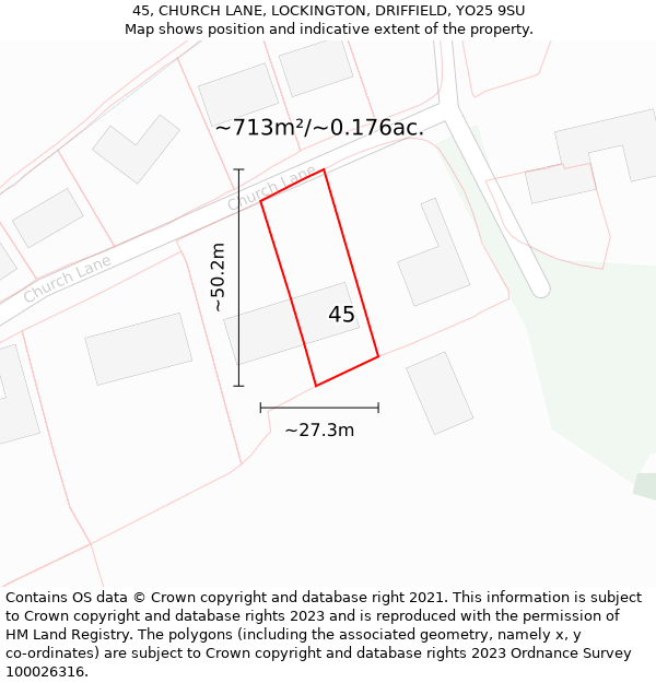 45, CHURCH LANE, LOCKINGTON, DRIFFIELD, YO25 9SU: Plot and title map