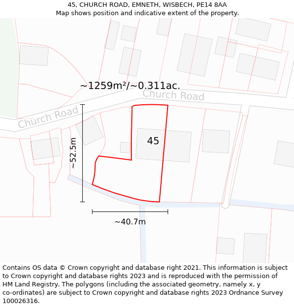 45, CHURCH ROAD, EMNETH, WISBECH, PE14 8AA: Plot and title map