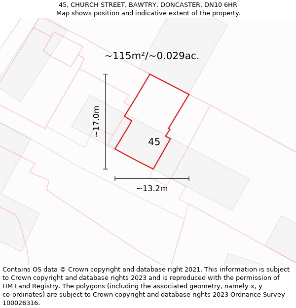 45, CHURCH STREET, BAWTRY, DONCASTER, DN10 6HR: Plot and title map