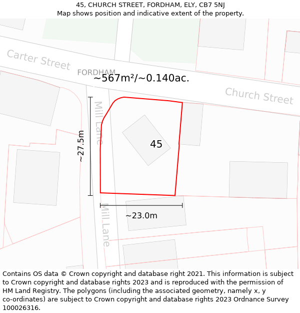 45, CHURCH STREET, FORDHAM, ELY, CB7 5NJ: Plot and title map