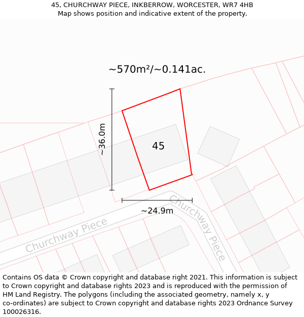 45, CHURCHWAY PIECE, INKBERROW, WORCESTER, WR7 4HB: Plot and title map