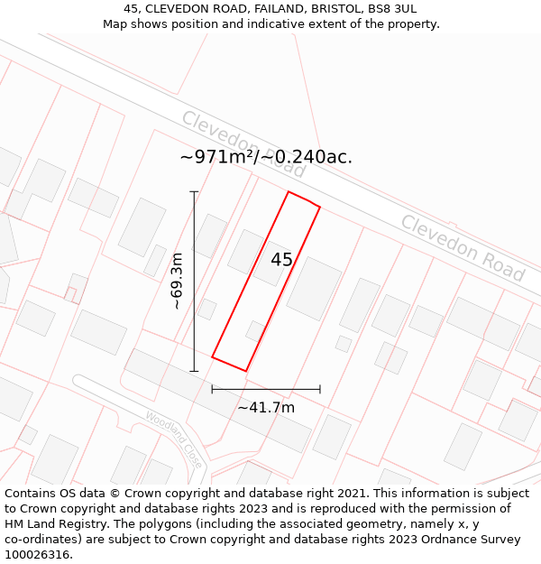 45, CLEVEDON ROAD, FAILAND, BRISTOL, BS8 3UL: Plot and title map