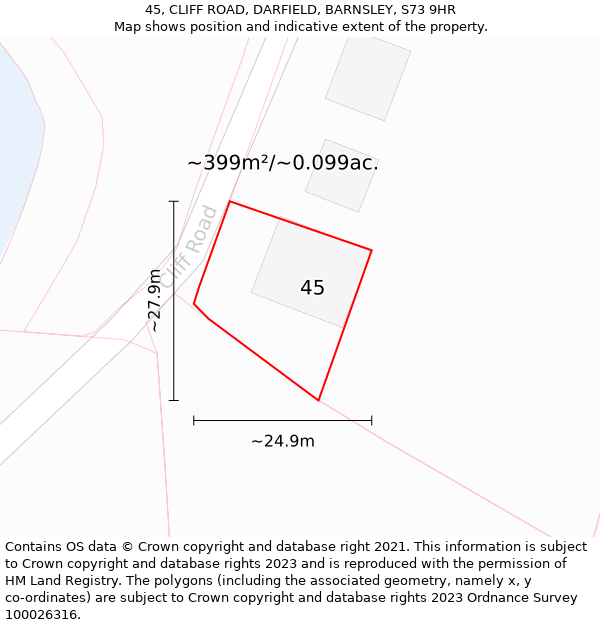 45, CLIFF ROAD, DARFIELD, BARNSLEY, S73 9HR: Plot and title map