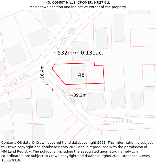 45, COMPIT HILLS, CROMER, NR27 9LL: Plot and title map