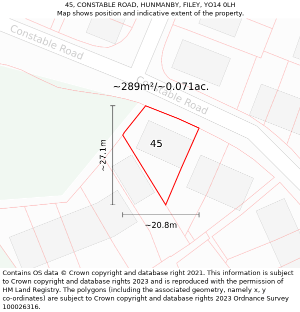 45, CONSTABLE ROAD, HUNMANBY, FILEY, YO14 0LH: Plot and title map