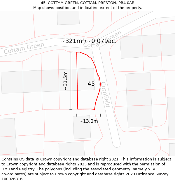 45, COTTAM GREEN, COTTAM, PRESTON, PR4 0AB: Plot and title map