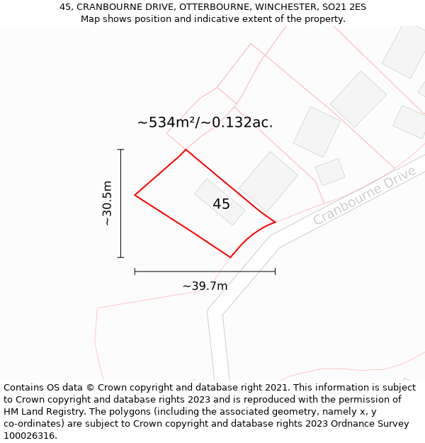 45, CRANBOURNE DRIVE, OTTERBOURNE, WINCHESTER, SO21 2ES: Plot and title map