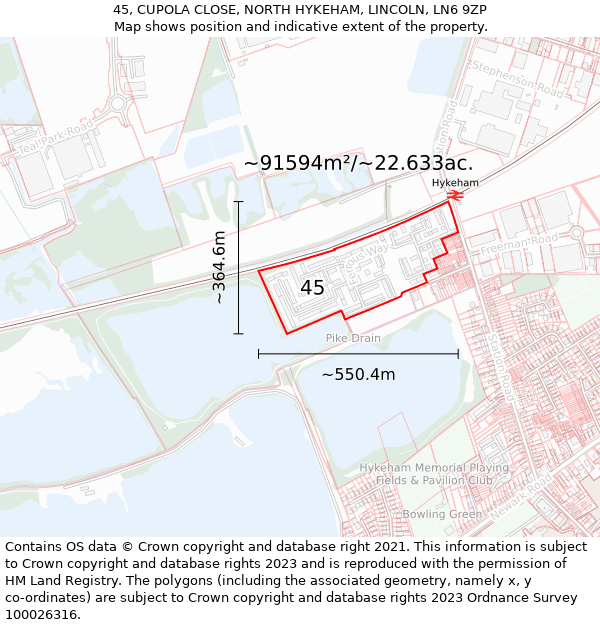 45, CUPOLA CLOSE, NORTH HYKEHAM, LINCOLN, LN6 9ZP: Plot and title map