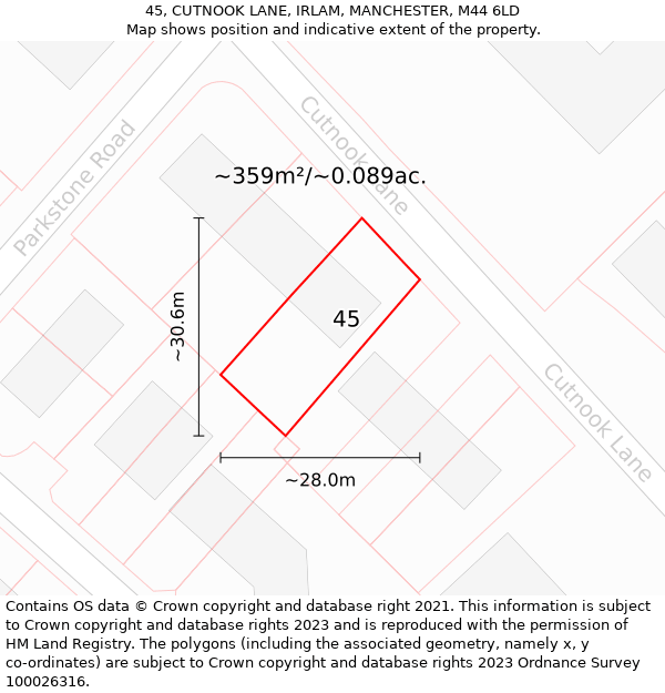 45, CUTNOOK LANE, IRLAM, MANCHESTER, M44 6LD: Plot and title map