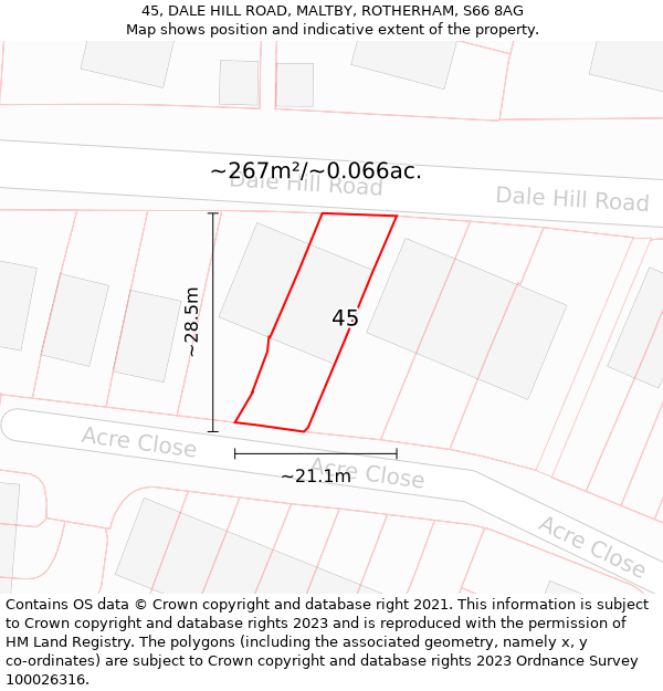 45, DALE HILL ROAD, MALTBY, ROTHERHAM, S66 8AG: Plot and title map