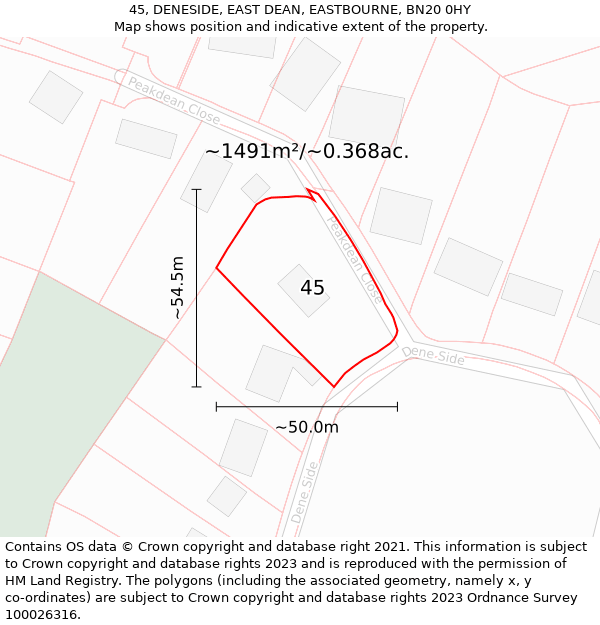 45, DENESIDE, EAST DEAN, EASTBOURNE, BN20 0HY: Plot and title map