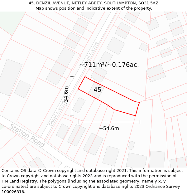 45, DENZIL AVENUE, NETLEY ABBEY, SOUTHAMPTON, SO31 5AZ: Plot and title map