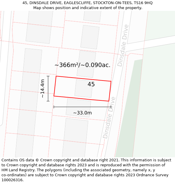 45, DINSDALE DRIVE, EAGLESCLIFFE, STOCKTON-ON-TEES, TS16 9HQ: Plot and title map