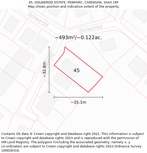 45, DOLWERDD ESTATE, PENPARC, CARDIGAN, SA43 1RF: Plot and title map