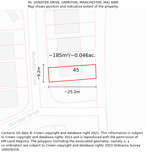 45, DUNSTER DRIVE, URMSTON, MANCHESTER, M41 6WR: Plot and title map