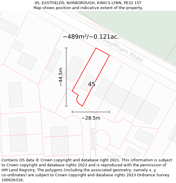 45, EASTFIELDS, NARBOROUGH, KING'S LYNN, PE32 1ST: Plot and title map