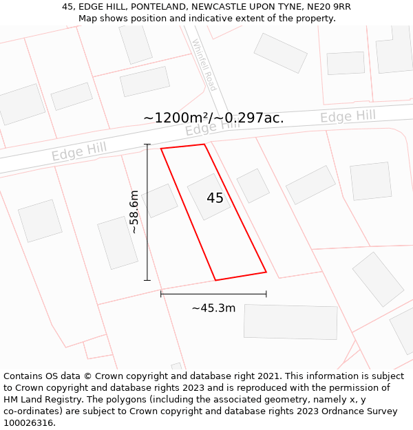 45, EDGE HILL, PONTELAND, NEWCASTLE UPON TYNE, NE20 9RR: Plot and title map