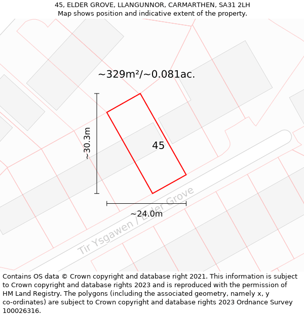 45, ELDER GROVE, LLANGUNNOR, CARMARTHEN, SA31 2LH: Plot and title map