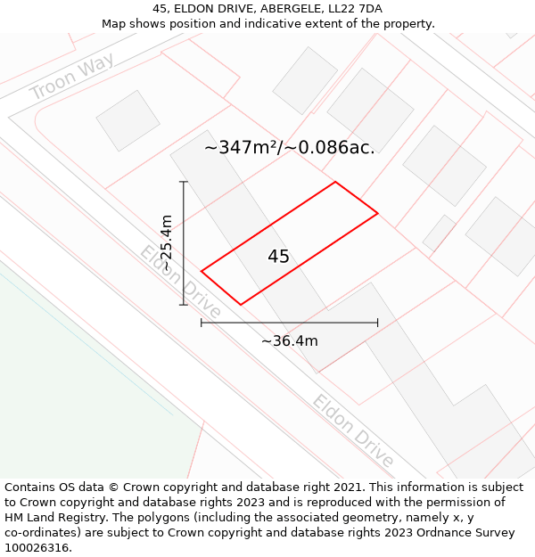 45, ELDON DRIVE, ABERGELE, LL22 7DA: Plot and title map