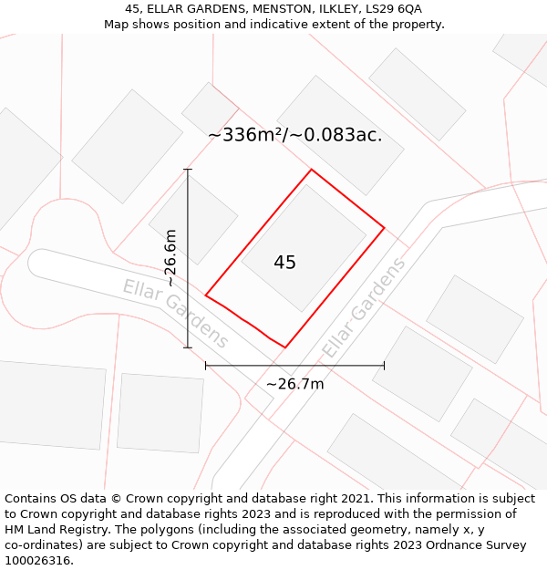 45, ELLAR GARDENS, MENSTON, ILKLEY, LS29 6QA: Plot and title map