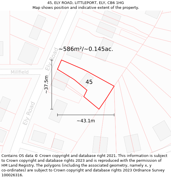 45, ELY ROAD, LITTLEPORT, ELY, CB6 1HG: Plot and title map