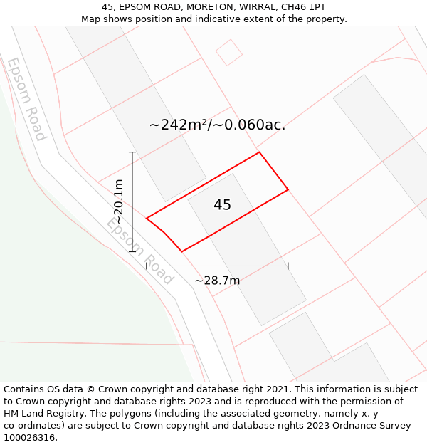 45, EPSOM ROAD, MORETON, WIRRAL, CH46 1PT: Plot and title map