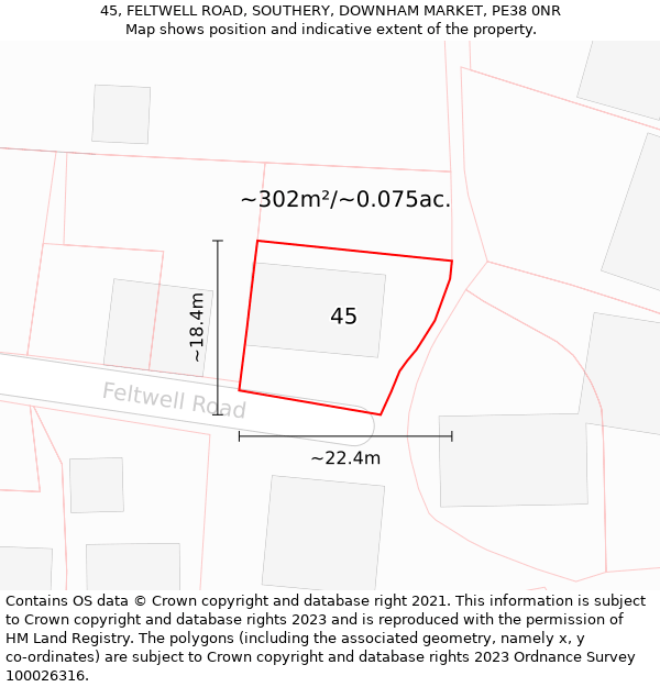 45, FELTWELL ROAD, SOUTHERY, DOWNHAM MARKET, PE38 0NR: Plot and title map