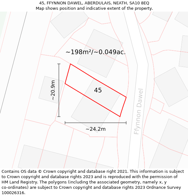 45, FFYNNON DAWEL, ABERDULAIS, NEATH, SA10 8EQ: Plot and title map