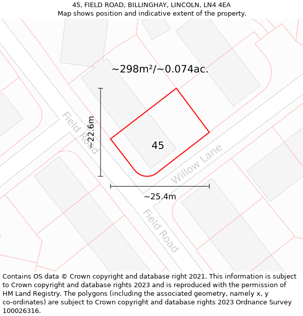 45, FIELD ROAD, BILLINGHAY, LINCOLN, LN4 4EA: Plot and title map