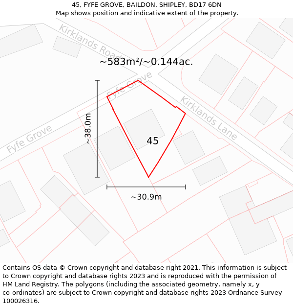 45, FYFE GROVE, BAILDON, SHIPLEY, BD17 6DN: Plot and title map