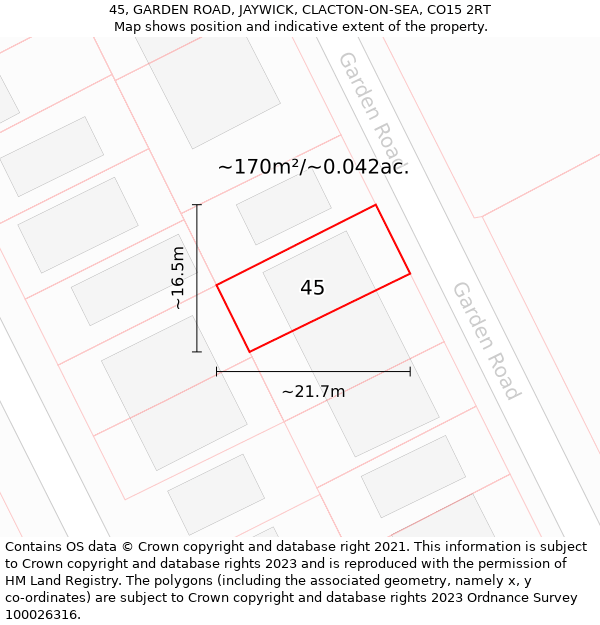 45, GARDEN ROAD, JAYWICK, CLACTON-ON-SEA, CO15 2RT: Plot and title map