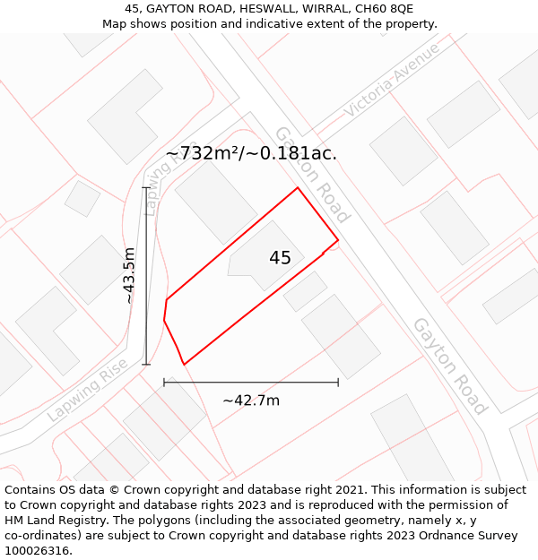 45, GAYTON ROAD, HESWALL, WIRRAL, CH60 8QE: Plot and title map