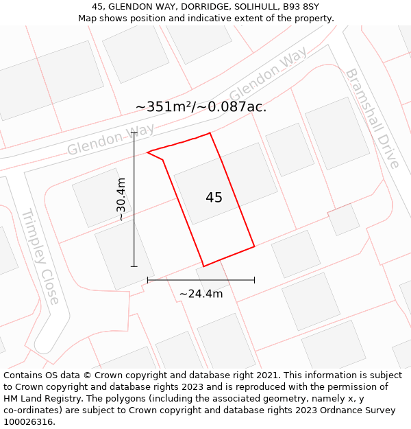 45, GLENDON WAY, DORRIDGE, SOLIHULL, B93 8SY: Plot and title map