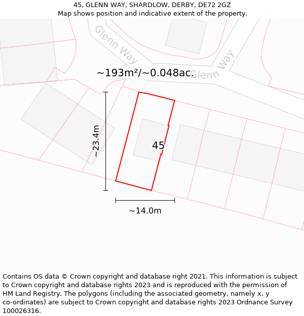 45, GLENN WAY, SHARDLOW, DERBY, DE72 2GZ: Plot and title map