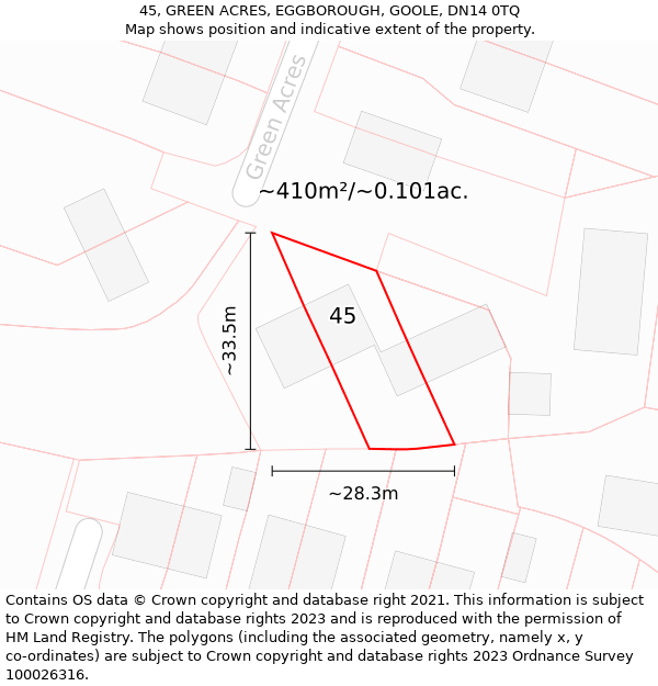 45, GREEN ACRES, EGGBOROUGH, GOOLE, DN14 0TQ: Plot and title map