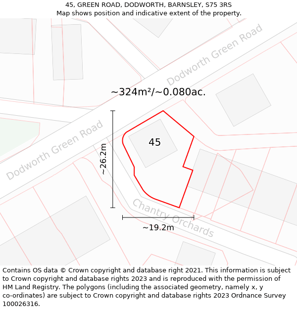 45, GREEN ROAD, DODWORTH, BARNSLEY, S75 3RS: Plot and title map