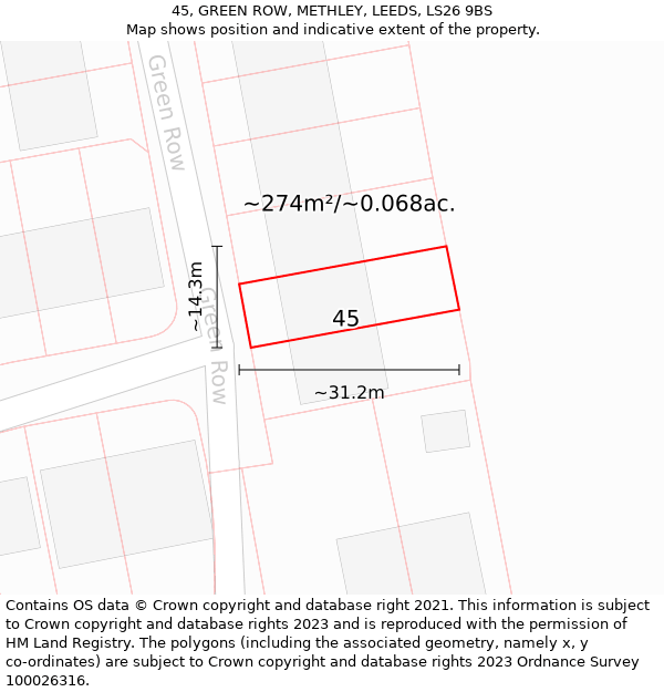 45, GREEN ROW, METHLEY, LEEDS, LS26 9BS: Plot and title map